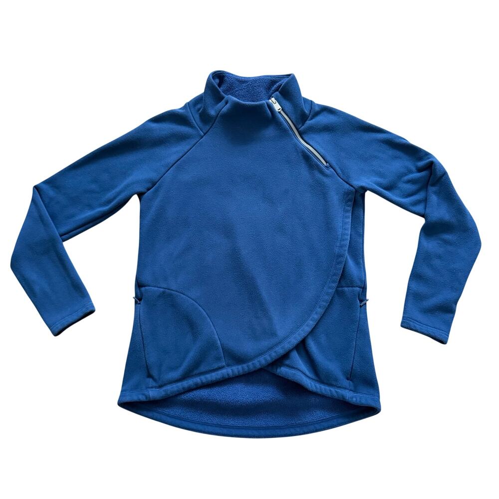 Athleta Cozy Karma Asym Pullover Fleece Sweatshirt Blue Pullover Half-Zip